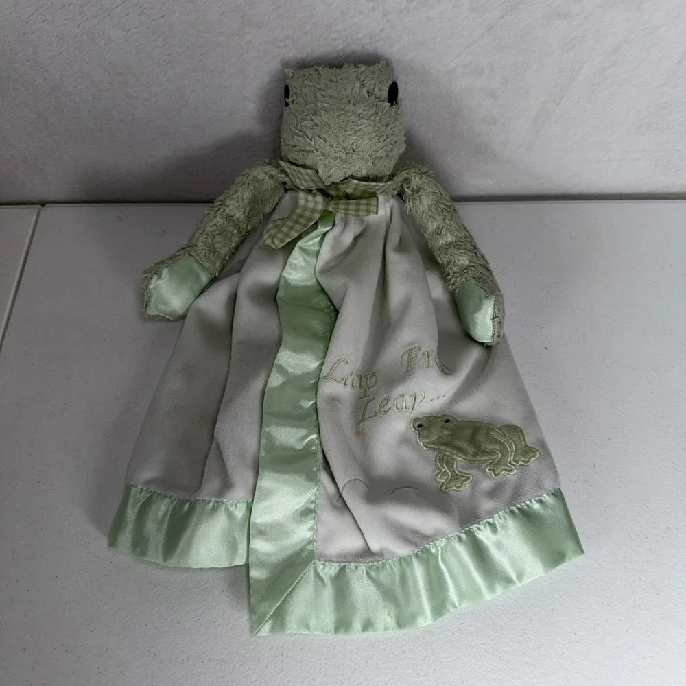 Bearington Baby OS Frog Lovey Security Blanket Leap Frog Leap Satin Trim Green